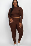 Plus Ribbed Mock Neck Long Sleeve Top&Leggings Set