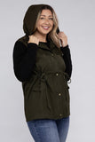 Plus Drawstring Waist Military Hoodie Vest