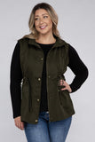 Plus Drawstring Waist Military Hoodie Vest